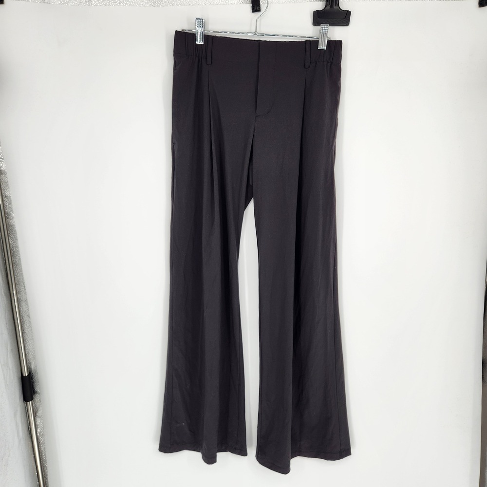 Vuori Wide Leg Trousers Black Pleated Front Elastic Back Pants XS